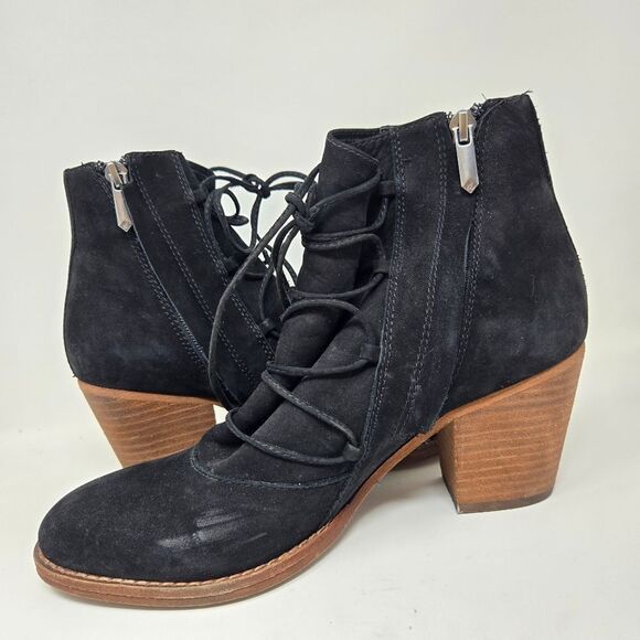 SAM EDELMAN Women's Millard Black Leather Lace Up Ankle Boots Anthro Size 8.5 - Picture 8 of 14